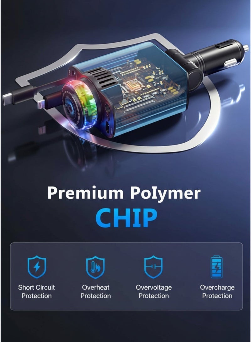 vexa pro 5 in 1 Star Light Car Charger 45W | PD 30W USB-C Fast Charge with Aromatherapy & Retractable Cable - Image 4